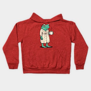 Sleepy tired frog with coffee Kids Hoodie